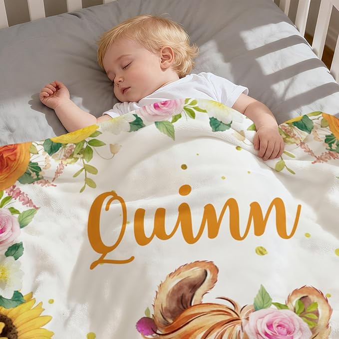 Personalized Baby Blanket with Name, Customized Soft Animals Flannel Blankets for Newborn Boys Girls and Toddlers, for New Mom, Infant Birthday Gift, Lama