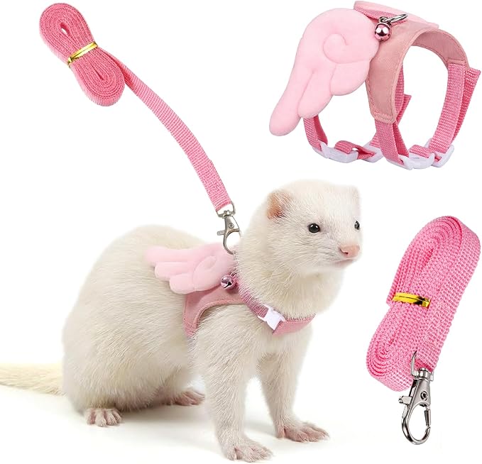Ferret Harness and Leash Set Small Animals Vest Harness Soft-Harness Leash Vest Set with Bell Guinea Pig Clothes for Baby Ferret Rats Hamster Teacup Chihuahua Mouse Small Pet