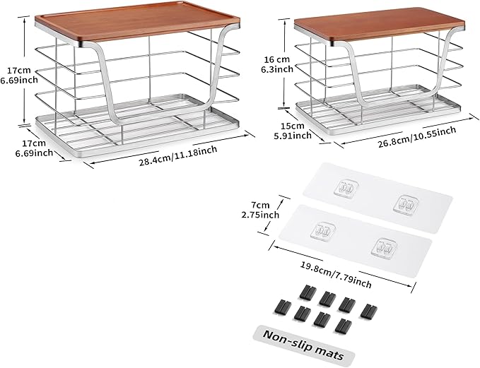 ALOCEO 2 Pack Stackable Storage Bins with Lids, Stainless Steel Extra Large Trash Bag Dispenser for Kitchen Sink, Laundry, Pantry Organizer and Storage, Fit 13/30/33 Gallon Garbage Bags, Walnut Sliver