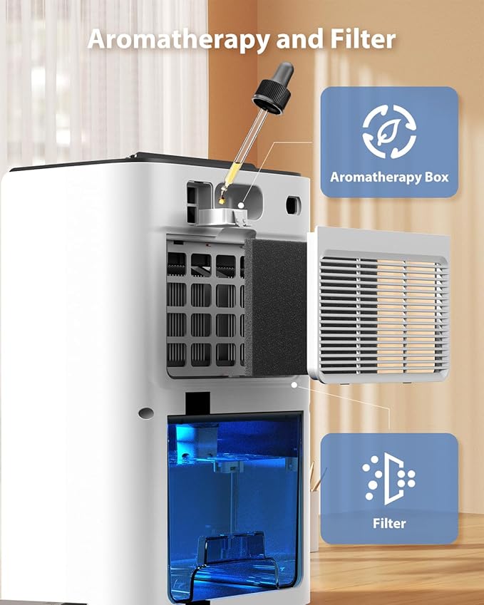 Dehumidifiers for Home, 850 sq.ft 95oz Dehumidifier with Drain Hose Timer Sleep Mode Auto-Off 7 Colors Light, Dehumidifiers for Basements Bathroom Bedroom RV White