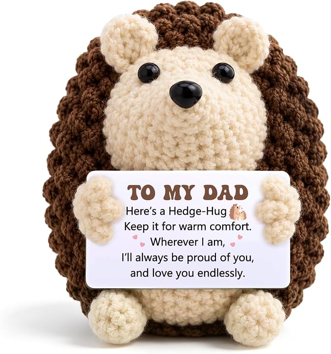 Birthday Gift for Dad Handmade Crochet Hedgehog Gifts | Father Day Dad Gifts from Daughter Son Birthday Cute Small Gifts for Dads,Thanksgiving, Christmas Decoration Gift for Men