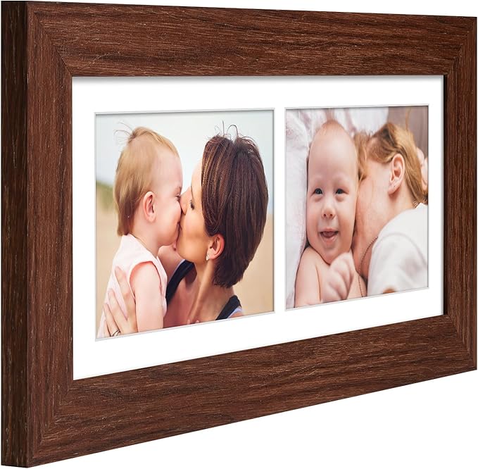 6x15 Picture Frame Display 2 opening 5X7 Double Picture Frame Collage,Multi Photo Frame with Mat,Plexiglass,Horizontal and Vertical Formats for Wall Decor,Walnut Wood Grain
