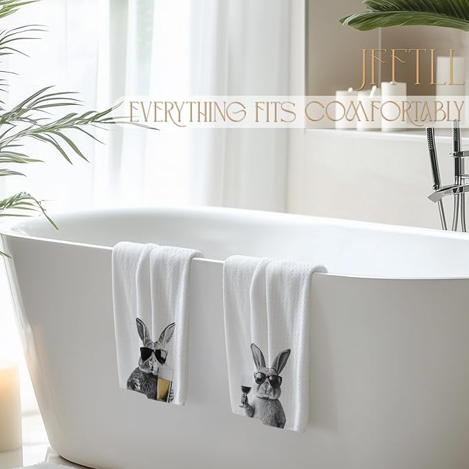 Funny Bunny Kitchen Towels Set of 2, Funny Kitchen Decor, Wine Station Wine Bar Decor, Black and White Bunny Owner Gift Hand Towel, Dining Room Decorative Tea Towel Dish Towels 16x24 Inch