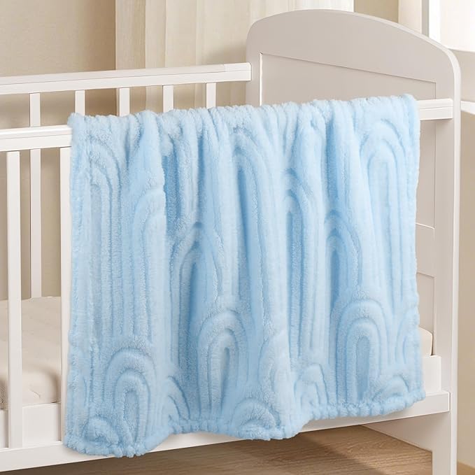 Ultra Soft Fleece Baby Blanket,Swaddle & Receiving Blankets for Newborn Infant, Lightweight Breathable Nursery Nap Blanket for Crib Stroller, for Boys & Girls Rainbow 30"x40" Blue