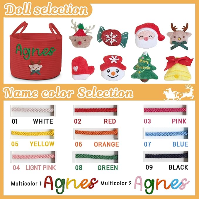 Custom Christmas Baskets for Gifts Empty, Personalized Woven Gift Basket with Kids Name, Baby Toy & Gifts Storage Basket With Name, Christmas Gift for Baby Kids Toddler