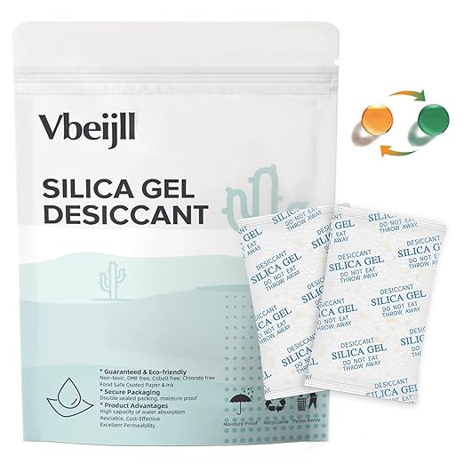 2 Gram (100 Pack) Color-Indicating Silica Gel Packets, Premium Food Grade Desiccant - Rechargeable Moisture Absorbers for Food Storage, Electronics, 3D Filament & Safes