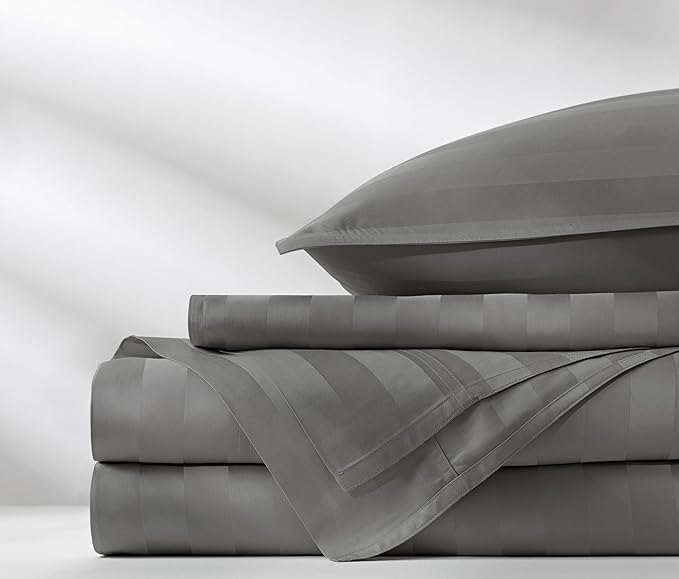 Queen Sheets by Pure Bamboo, Genuine 100% Organic Viscose Derived from Bamboo Bed Sheet Set, Luxuriously Soft & Cooling, Double Stitching, Lifetime Quality Promise (Queen, Jacquard Stone)