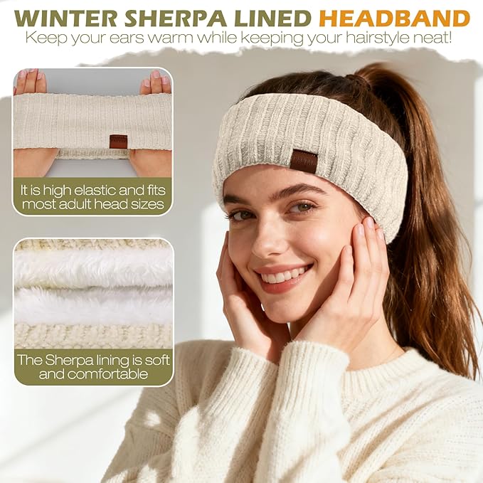 Winter Hats Gloves Scarf Set for Women, Beanie Hat Headband Ear Warmer, Infinity Scarf Touchscreen Gloves for Cold Weather