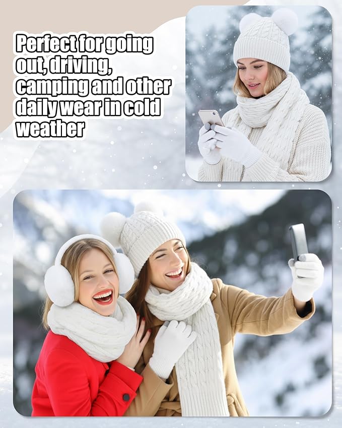 Geyoga 6 Pcs Winter Warm Fleece Knit Hat Long Scarf Touchscreen Gloves Ear Muffs Socks Sets, Winter Warm Gifts for Women