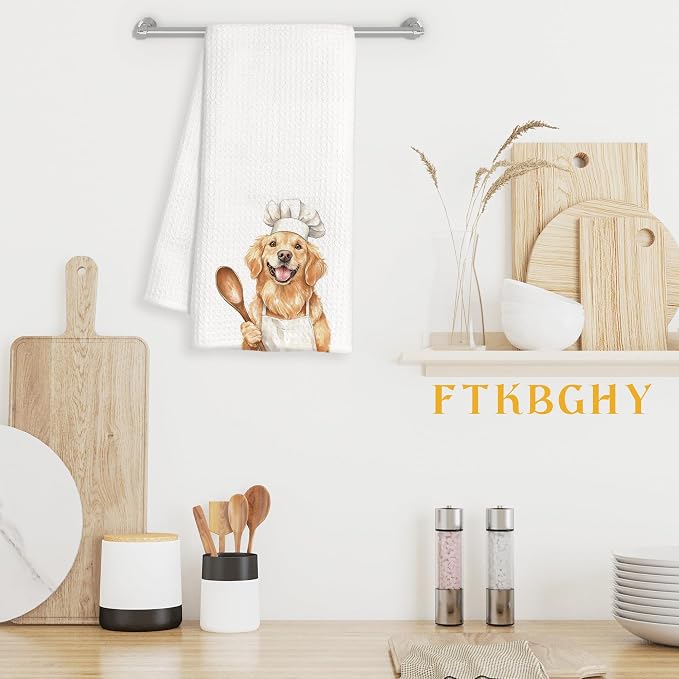 Funny Golden Retriever Chef Kitchen Towels, Golden Retriever Gifts for Women Men, Chef Gifts, Funny Dog Decorative Dish Hand Tea Towels for Kitchen Bakery, 16x24 Inch