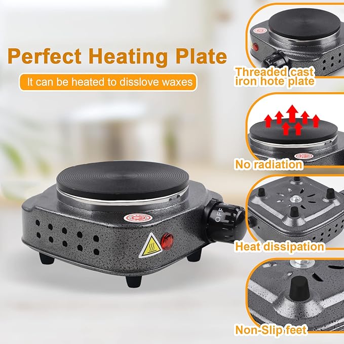 BBAXI Candle Making Pouring Pot with Electric Hot Plate for Melting Wax, Candle Wax Melting Pot with Heat-Resistant Handle and Long Stain Spoon, Candle Making Kit for Adults Beginners