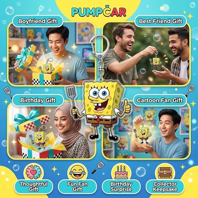 PumpCar Acrylic Keychain Double-Sided Charm Key Ring with Metal Clip Backpack Charm Bag and Car Key Accessory Collectible