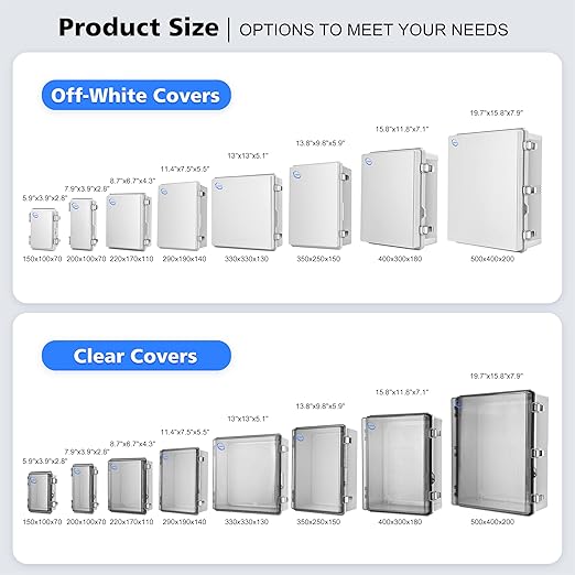 Waterproof Outdoor IP67 Junction Box (11.4"x7.5"x5.5") with Mounting Plate, Hinged Grey Cover and Wall Brackets - Weatherproof ABS Plastic Electrical Enclosure for DIY Projects (290x190x140mm)