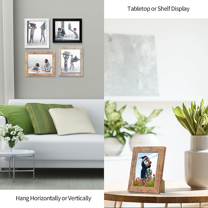 iRahmen 5x7 Picture Frame Set of 4 with High Definition Real Glass, Mixed Color Wood Photo Frames for Desktop Display and Wall Mounting