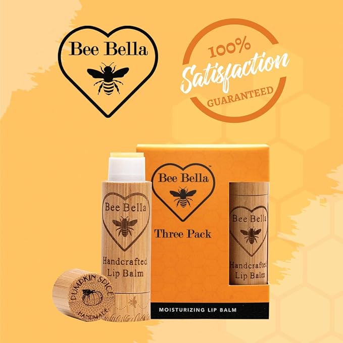 Bee Bella Lip Balm Pumpkin Spice (3 Pack)- With Beeswax, Coconut Oil, Jojoba Oil, Vitamin E Oil, Argan Oil and More for Soft and Smooth Lips - Long-Lasting Moisture - Handmade in the USA