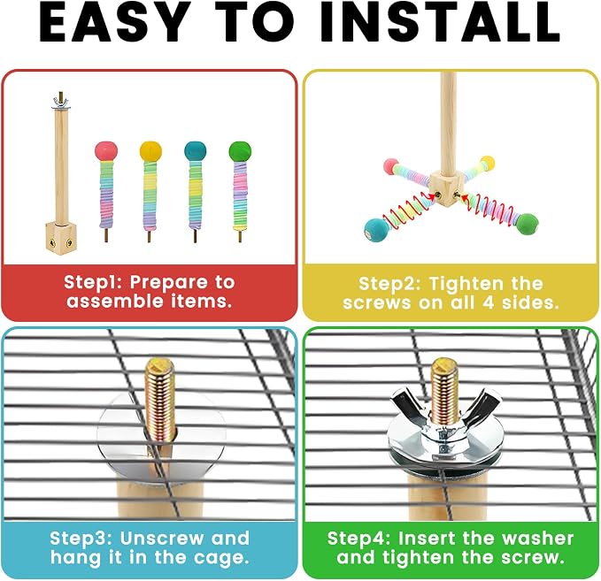 Upgraded Parrot Perch Toy,Rotating Bird Perch Stand with Chew Ball Toy for Small&Medium Birds,Bird Cage Accessories for Parakeets Cockatiels Lovebirds Conures Finches Budgies (Rainbow Colors)