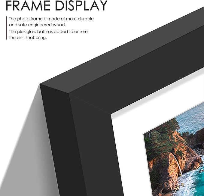 13x17 Picture Frame, Collage Picture Frame, Display Includes Three 4x4 Photos, Two 4x6 Photos and Two 6x8 Photos, for Available Horizontal Wall Mounting Display and Vertical, Black.