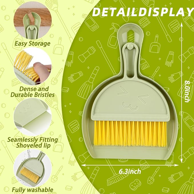 RYPET Mini Dustpan and Brush Set, Small Pet Cage Cleaner(Green) | Bunny Litter Box Brush, Fits Cage Corners, Hanging Hole Storage, Durable not Leak Ash
