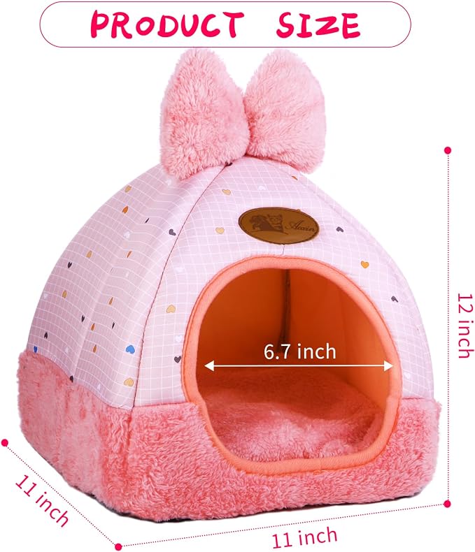 Bunny Bed Hideouts House Ferrets Rats Hedgehogs Chinchilla Cage Accessory for Rabbit Guinea Pig Hamster Cozy and Warm Rabbit Bed with Cute Bowknot Rabbits Hamster Bunny (Pink)