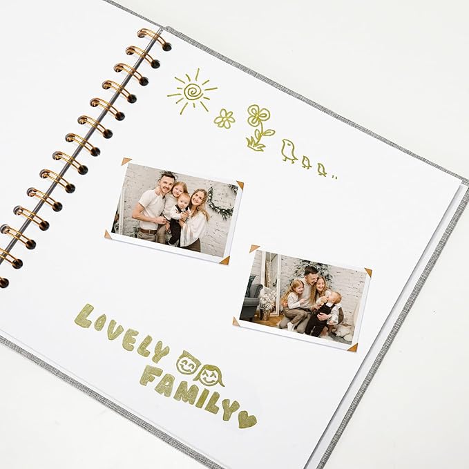 10x10 Inch Scrapbook DIY Photo Album Linen Cover Hardcover White Pages 20 Sheets Small Scrap Memory Book Grey
