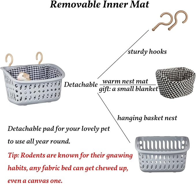 JWShang Rat Hammock for Cage, Chew Proof Hanging Basket Bed with Sturdy Hooks, Pet Cage Accessories, Safe Cozy Small Animal Rodent Hammock for Sugar Glider Mice Snuggling Sleeping