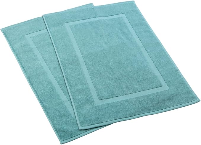 HILLFAIR 900 GSM-Hotel-Spa Tub-Shower Bath Floor Towels - (2 Pack, Sea Green, 21 Inch by 34 Inch) - 100% Cotton Floor Towels Machine Washable Cotton Terry Bath mat Rugs - 2 Piece Towel Set