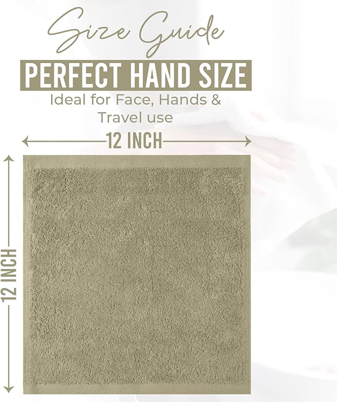 DAN RIVER 100% Cotton Wash Cloths 24 Pack [12x12] Soft & Absorbent face Cloth, Gym, Hotels & Spa Perfect for Everyday Use Fingertip Towels, Beige