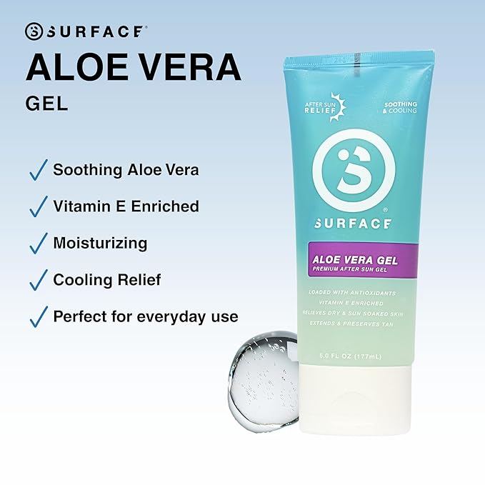 Surface Aloe Vera Gel, Sunburn Relief and After Sun Care, Cooling Hydrating Gel for Face and Body, Non-Greasy Fast-Absorbing Moisturizer for Post Sun Exposure, After Run or Outdoor Recovery