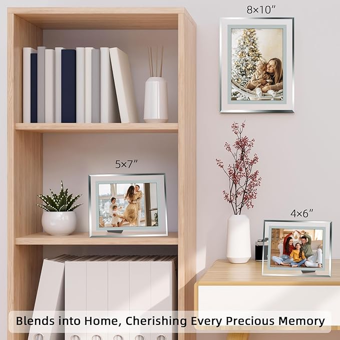 Vienrose 5x7 Picture Frame Set of 4, Clear Glass Photo Frames with Silver Edge, Horizontal or Vertical Display for Tabletop, Desk, Home, Office Decoration