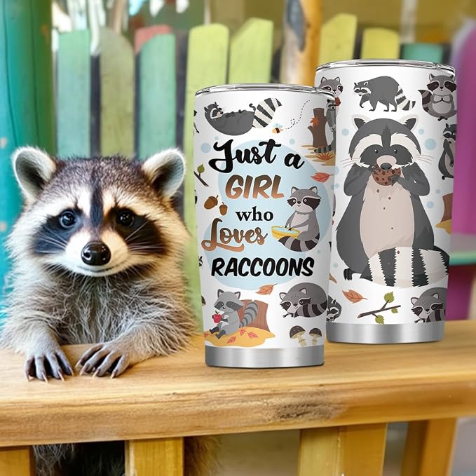 Raccoon Gifts for Women, 20oz Stainless Steel Raccoon Tumbler, Raccoons Mug for Women Sister Bestie Lover Thanksgiving Christmas Birthday Gift, Raccoon Cup with Straw, 1 PCS