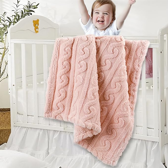 HOMRITAR Baby Blanket for Girls Toddlers 3D Fleece Fluffy Fuzzy Blanket for Baby, Soft Warm Cozy Fleece Blanket, Infant or Newborn Receiving Blanket 330GSM (30 x 40 Inch, Pink)