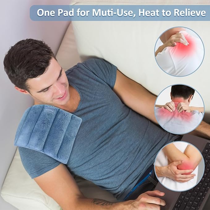 SuzziPad Microwave Heating Pad, 6.5x12” Reusable Moist Heated Pads for Discomfort Reduction, Sore Muscle, Heat Packs for Shoulder, Knee, Abdominal and Back (Blue)