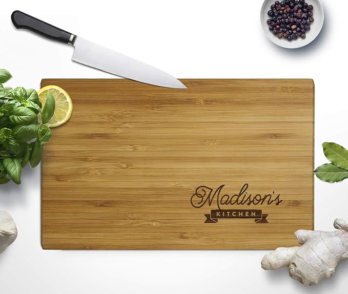Andaz Press Personalized Laser Engraved Small Bamboo Wood Cutting Board, 9.5 x 6-inch, Custom Name's Kitchen Small Right Corner Wedding Bridal Shower Anniversary Housewarming Birthday Gift Ideas