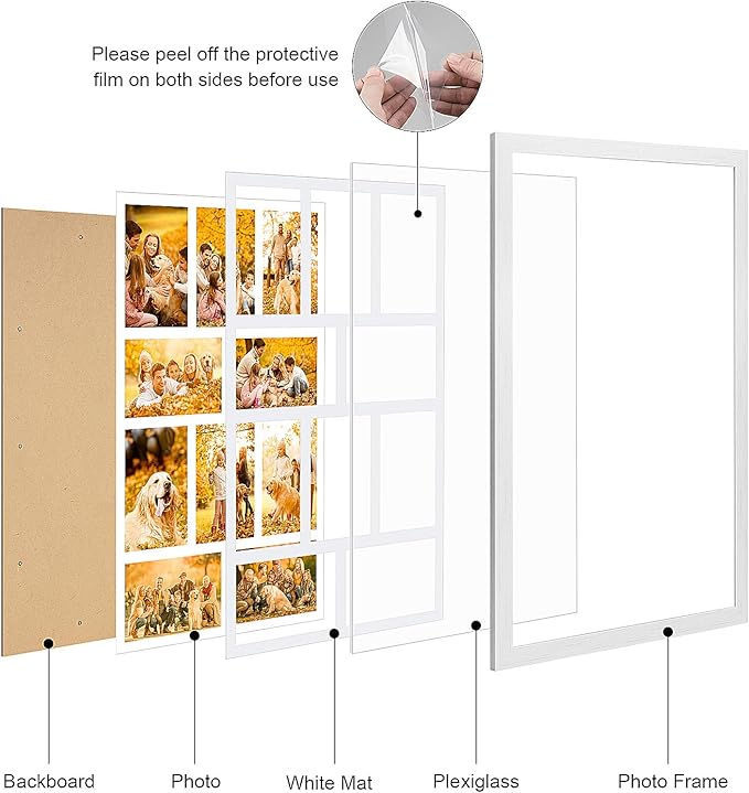 13x21 Collage frame with 10 Openings 4X6 Pictures, Multiple Picture Frame with Mat, Wall or Tabletop Decor, White Wood Grain,2 Pack