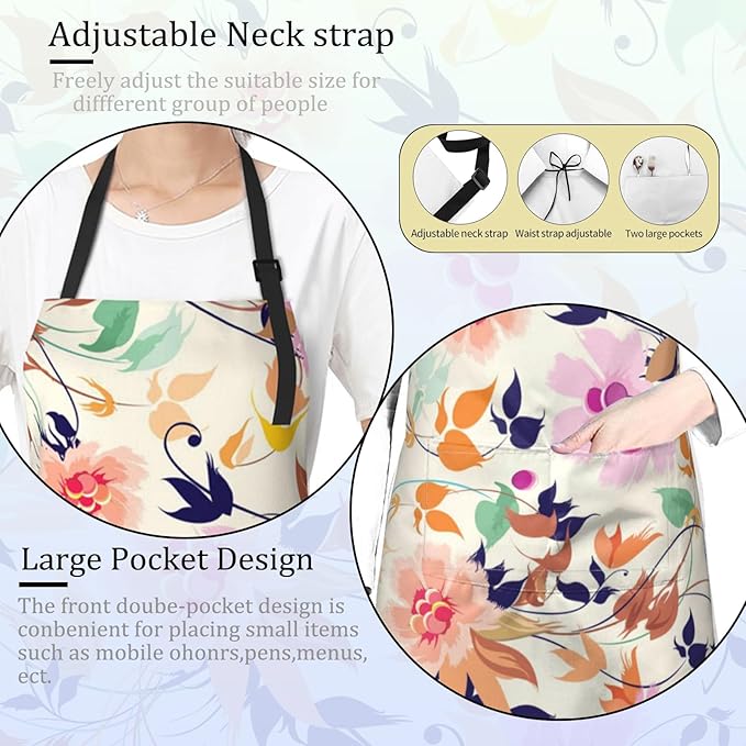Cute Hedgehog Apron for Women with Woodland,28x33in,Rustic Kitchen Aprons with 2 Pockets,Oxford Fabric,Foliage Adjustable Dark Black Apron for Cooking Baking Gardening Chef,Gifts for Mom Wife