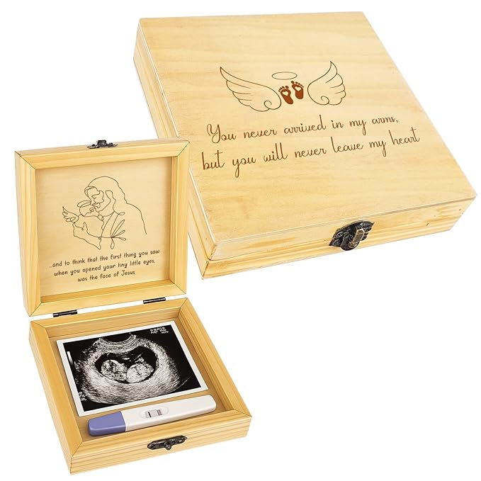 Miscarriage Memory Box, Baby in Jesus' Arms Engraved Wooden Keepsake Box, A Heartfelt Sympathy Gift for Mothers Loss of Baby, Remembrance Gifts Miscarriages, Infant Loss Memorial for Moms