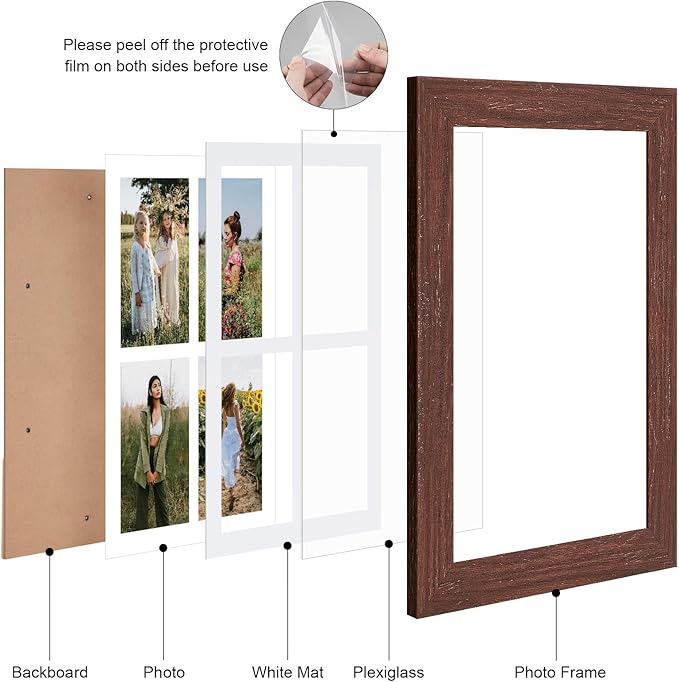 9x13 Picture Frame Display 4 opening 4X6 Picture Frame Collage,Multi Photo Frame with Mat,Plexiglass,Wall or Tabletop Decor,Walnut Wood Grain