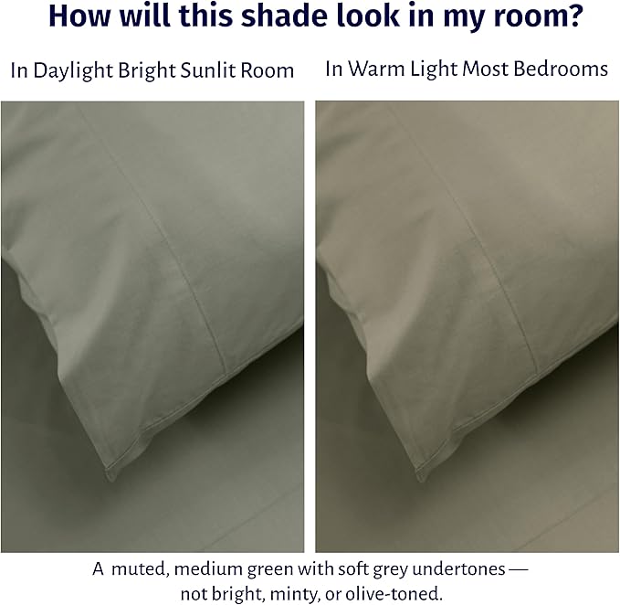 California Design Den Deep Pocket Queen Sheet Set - Certified 100% Egyptian Cotton, Lightweight & Crisp Percale Bed Sheets Queen Size Egyptian Cotton Set, Durable Luxury Bedding (Sage Mist- Grey Tone)