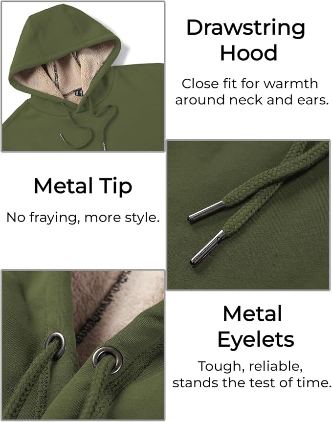 Boladeci Men's Sherpa Lined Hoodie Sweatshirts Heavy Fleece Cotton for Winter Cold Weather
