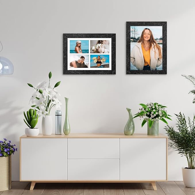 11x15 Picture Frame Display 4 opening 5x7 Picture Frame Collage,Multi Photo Frame with Mat,Plexiglass,Horizontal and Vertical Formats for Wall Decor,Black Wood Grain