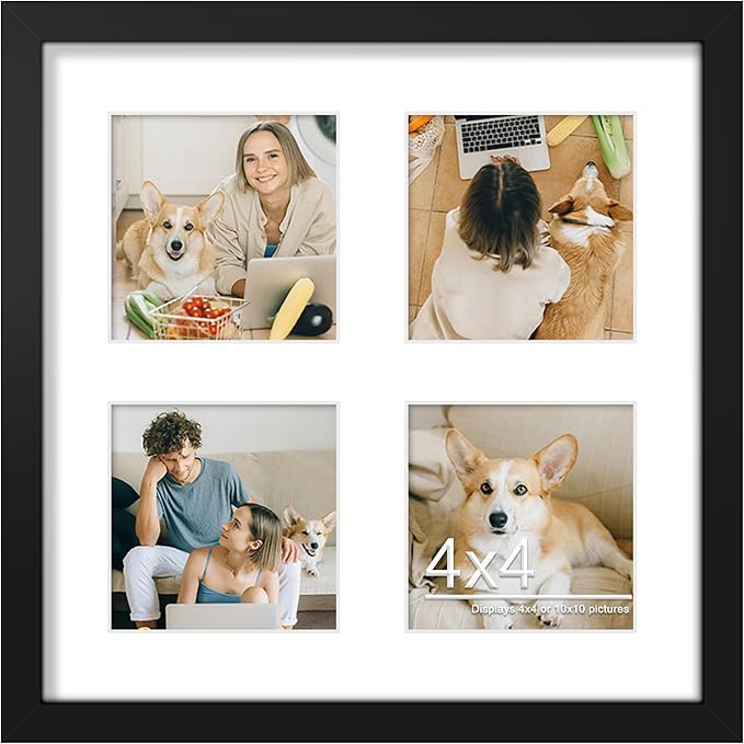 10x10 Collage Picture Frame 4x4 Picture Frames Collage Wall Decor Displays Four 4x4 inch Photos Available Horizontal Wall Mounting Display and Vertical Black