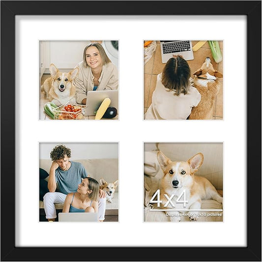 10x10 Collage Picture Frame 4x4 Picture Frames Collage Wall Decor Displays Four 4x4 inch Photos Available Horizontal Wall Mounting Display and Vertical Black