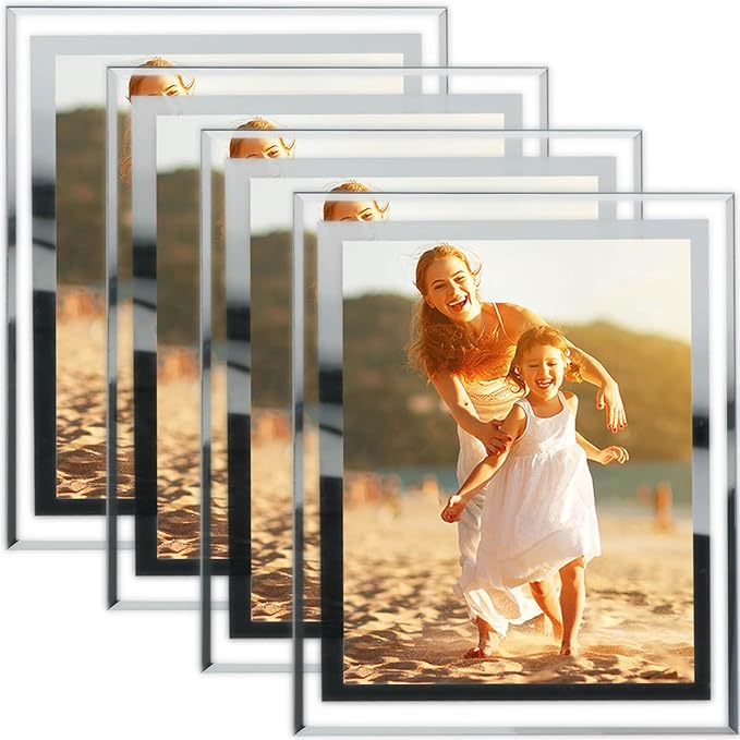 8x10 Picture Frames Silver - Set of 4, HD Real Glass 8 by 10 Photo Frame Mirrored Edge Great Gift, for Tabletop Display, Wedding Birthday Christmas Day Gifts (8 x 10, Silver)