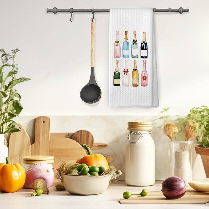 Champagne Lover Gift Kitchen Towels, Champagne Accessories Bar Hand Towel, Trendy Alcohol Bottles Cocktail Gift Champagne Bachelorettes Girly Room Decorative Tea Dish Towels 16x24 Inch