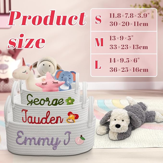 Personalized Baby Basket with Name - Custom Cotton Rope Storage Basket & Organizer for Nursery, Diaper Caddy and Keepsakes, Baby Shower Gifts