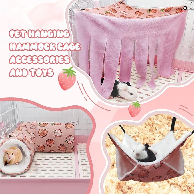 LYART Guinea Pig Rat Ferret Hammock and Warm Bed Small Pet Hideout Tunnel Cave Hanging Bunkbed Hammock Cage Toy for Hamster Sugar Glider Squirrel (1.Hammock)