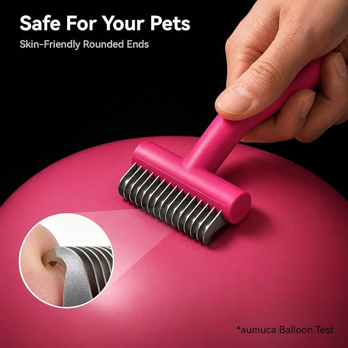 aumuca Dog & Cat Deshedding Brush – Pet Grooming Brush & Undercoat Rake for Long or Short Hair – Dematting Comb for Dogs, Cats, Matted Fur, Kitten, Puppy, Rabbit, Horse