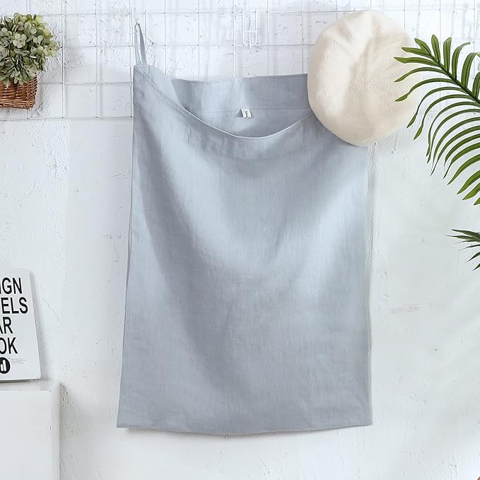Amazhiyu Pure Linen Over The Door Laundry Hanging Hamper Bag for Holding Dirty Clothes and Saving Space Dusty Blue