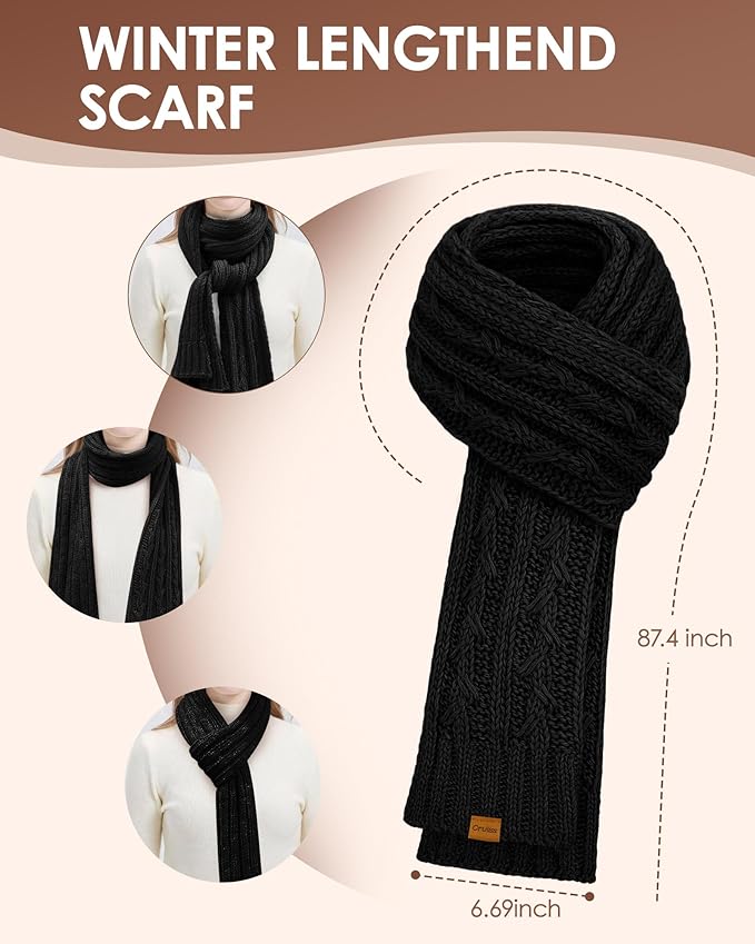 Womens Winter Beanie Hat Scarf Gloves Set, Fleece Lined Knitted Hat with Pompom Long Scarf Touchscreen Mittens for Women Men