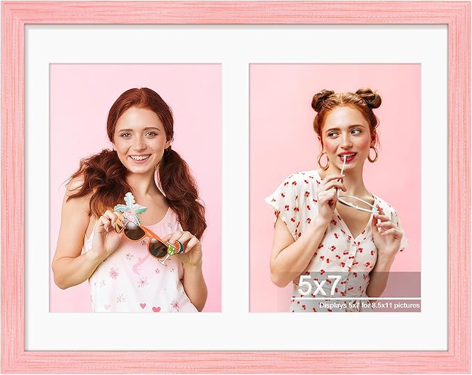 8.5x11 Double 5x7 Picture Frame Double Picture Frame Displays Two 5x7 inch Photos Available Horizontal Wall Mounting Display and Vertical Pink